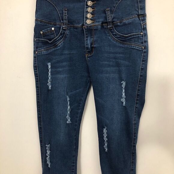 Elvas Size 7 Distressed Stretchy High Waist Jean Capris!! - Picture 2 of 11